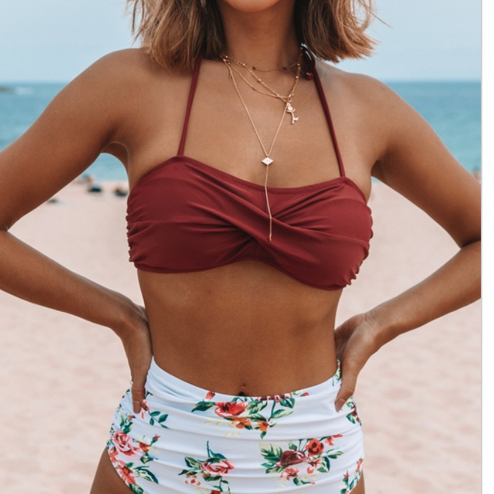 Twist Front High Waist Ruched Bikini
